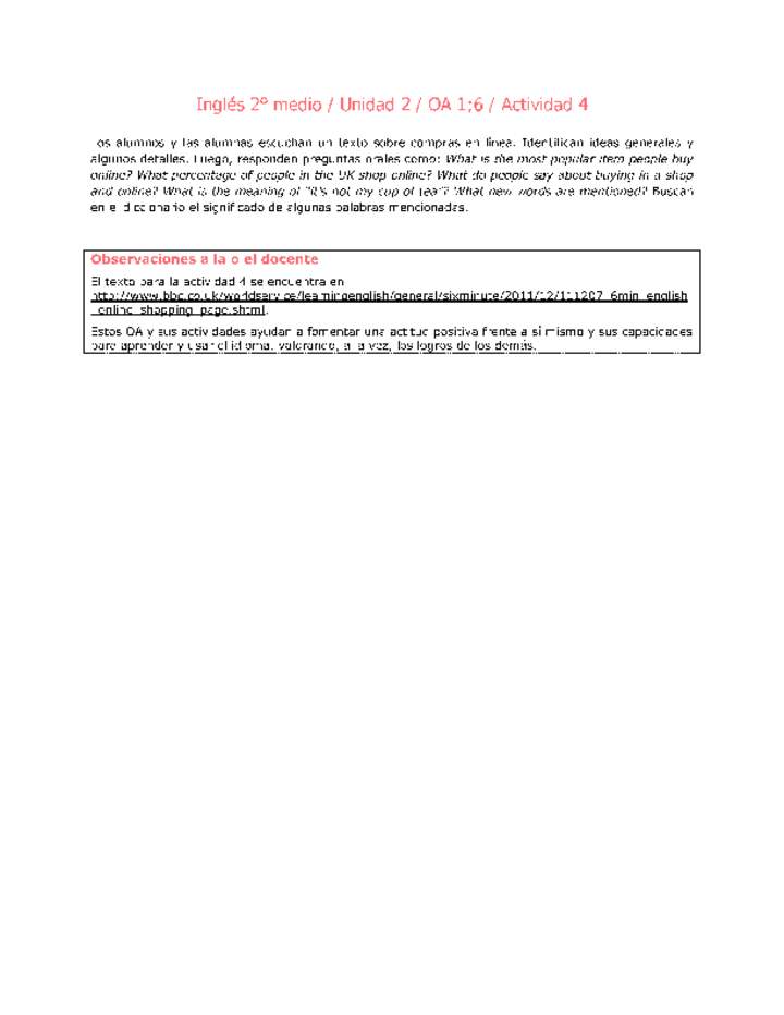 Inglés 2 medio-Unidad 2-OA1;6-Actividad 4 Inglés 2 medio-Unidad 2-OA1;6-Actividad 4