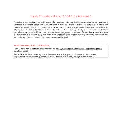Inglés 2 medio-Unidad 2-OA1;6-Actividad 5 Inglés 2 medio-Unidad 2-OA1;6-Actividad 5