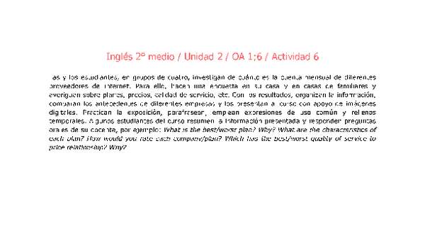 Inglés 2 medio-Unidad 2-OA1;6-Actividad 6 Inglés 2 medio-Unidad 2-OA1;6-Actividad 6