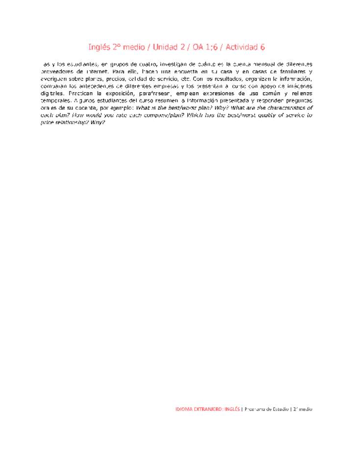 Inglés 2 medio-Unidad 2-OA1;6-Actividad 6 Inglés 2 medio-Unidad 2-OA1;6-Actividad 6