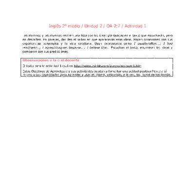 Inglés 2 medio-Unidad 2-OA2;7-Actividad 1 Inglés 2 medio-Unidad 2-OA2;7-Actividad 1