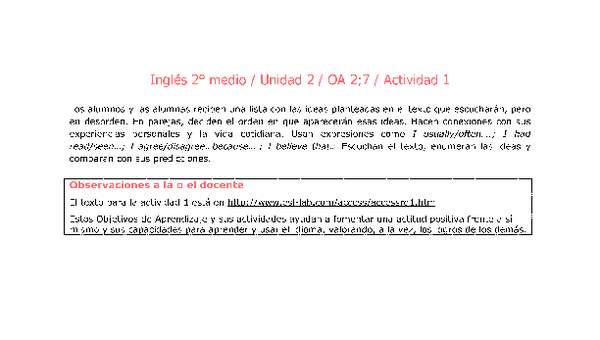 Inglés 2 medio-Unidad 2-OA2;7-Actividad 1 Inglés 2 medio-Unidad 2-OA2;7-Actividad 1