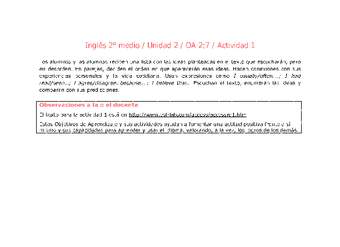 Inglés 2 medio-Unidad 2-OA2;7-Actividad 1 Inglés 2 medio-Unidad 2-OA2;7-Actividad 1