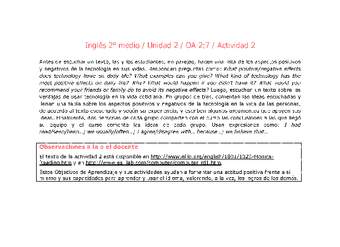Inglés 2 medio-Unidad 2-OA2;7-Actividad 2 Inglés 2 medio-Unidad 2-OA2;7-Actividad 2