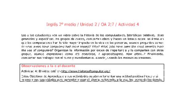 Inglés 2 medio-Unidad 2-OA2;7-Actividad 4 Inglés 2 medio-Unidad 2-OA2;7-Actividad 4