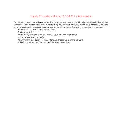 Inglés 2 medio-Unidad 2-OA2;7-Actividad 6 Inglés 2 medio-Unidad 2-OA2;7-Actividad 6