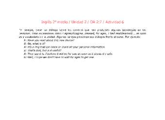 Inglés 2 medio-Unidad 2-OA2;7-Actividad 6 Inglés 2 medio-Unidad 2-OA2;7-Actividad 6