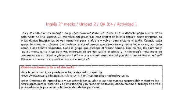 Inglés 2 medio-Unidad 2-OA3;4-Actividad 1 Inglés 2 medio-Unidad 2-OA3;4-Actividad 1