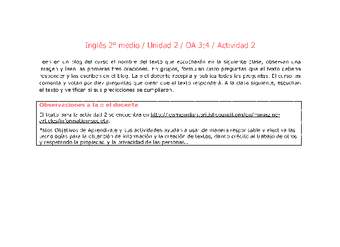 Inglés 2 medio-Unidad 2-OA3;4-Actividad 2 Inglés 2 medio-Unidad 2-OA3;4-Actividad 2