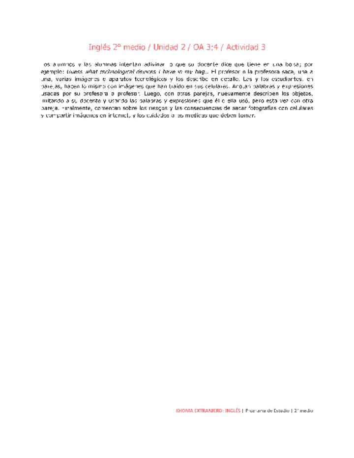 Inglés 2 medio-Unidad 2-OA3;4-Actividad 3 Inglés 2 medio-Unidad 2-OA3;4-Actividad 3