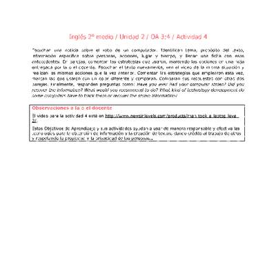 Inglés 2 medio-Unidad 2-OA3;4-Actividad 4 Inglés 2 medio-Unidad 2-OA3;4-Actividad 4