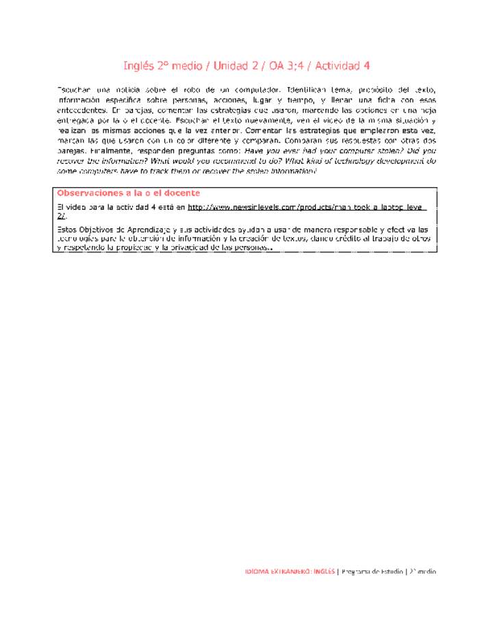 Inglés 2 medio-Unidad 2-OA3;4-Actividad 4 Inglés 2 medio-Unidad 2-OA3;4-Actividad 4