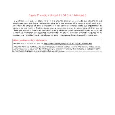 Inglés 2 medio-Unidad 2-OA3;4-Actividad 5 Inglés 2 medio-Unidad 2-OA3;4-Actividad 5