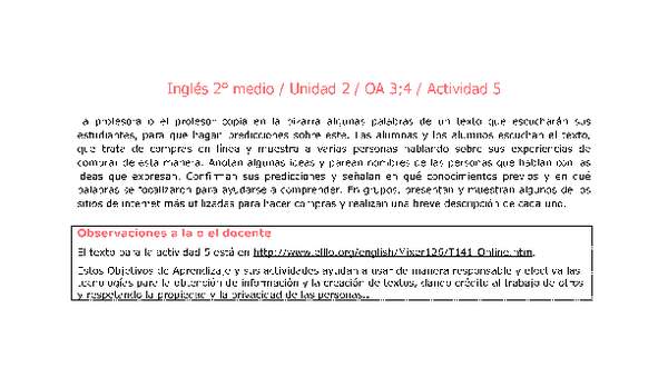 Inglés 2 medio-Unidad 2-OA3;4-Actividad 5 Inglés 2 medio-Unidad 2-OA3;4-Actividad 5