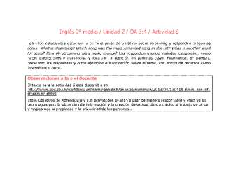Inglés 2 medio-Unidad 2-OA3;4-Actividad 6 Inglés 2 medio-Unidad 2-OA3;4-Actividad 6