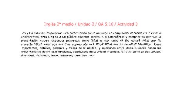 Inglés 2 medio-Unidad 2-OA5;10-Actividad 3 Inglés 2 medio-Unidad 2-OA5;10-Actividad 3