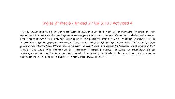 Inglés 2 medio-Unidad 2-OA5;10-Actividad 4 Inglés 2 medio-Unidad 2-OA5;10-Actividad 4