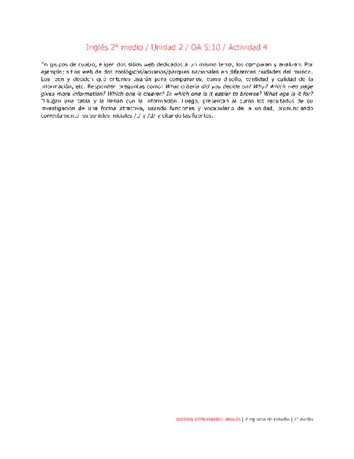 Inglés 2 medio-Unidad 2-OA5;10-Actividad 4 Inglés 2 medio-Unidad 2-OA5;10-Actividad 4