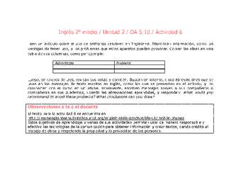 Inglés 2 medio-Unidad 2-OA5;10-Actividad 6 Inglés 2 medio-Unidad 2-OA5;10-Actividad 6
