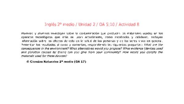 Inglés 2 medio-Unidad 2-OA5;10-Actividad 8 Inglés 2 medio-Unidad 2-OA5;10-Actividad 8