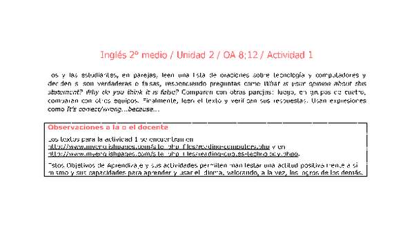 Inglés 2 medio-Unidad 2-OA8;12-Actividad 1 Inglés 2 medio-Unidad 2-OA8;12-Actividad 1
