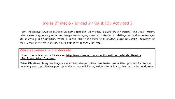 Inglés 2 medio-Unidad 2-OA8;12-Actividad 2 Inglés 2 medio-Unidad 2-OA8;12-Actividad 2