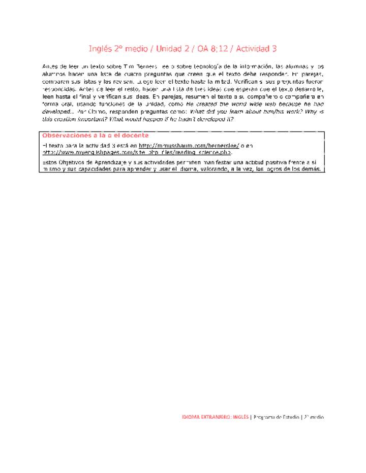Inglés 2 medio-Unidad 2-OA8;12-Actividad 3 Inglés 2 medio-Unidad 2-OA8;12-Actividad 3