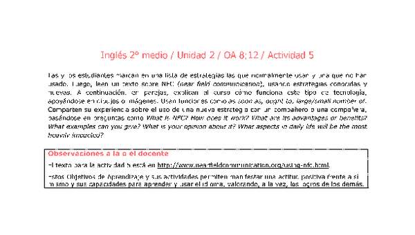 Inglés 2 medio-Unidad 2-OA8;12-Actividad 5 Inglés 2 medio-Unidad 2-OA8;12-Actividad 5