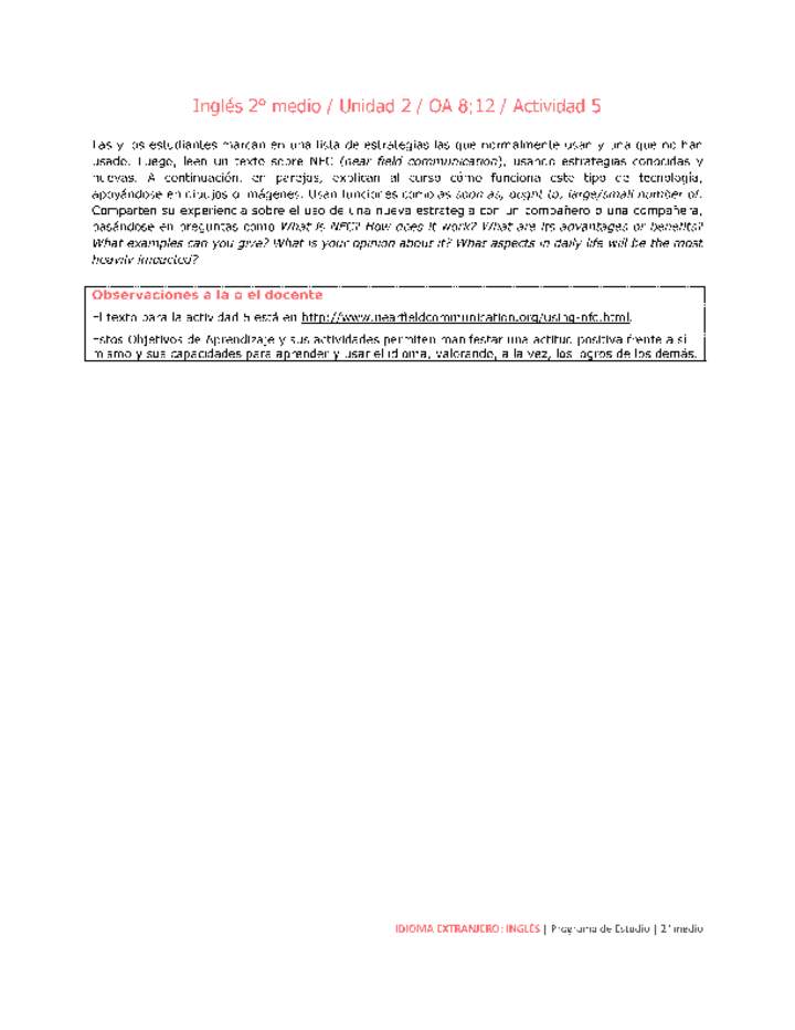 Inglés 2 medio-Unidad 2-OA8;12-Actividad 5 Inglés 2 medio-Unidad 2-OA8;12-Actividad 5