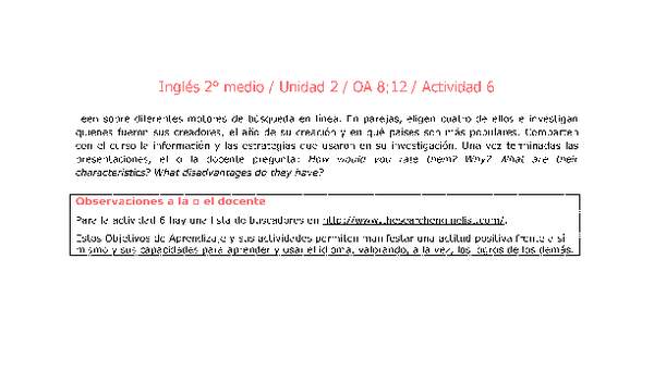 Inglés 2 medio-Unidad 2-OA8;12-Actividad 6 Inglés 2 medio-Unidad 2-OA8;12-Actividad 6