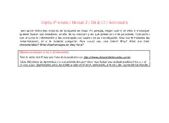 Inglés 2 medio-Unidad 2-OA8;12-Actividad 6 Inglés 2 medio-Unidad 2-OA8;12-Actividad 6