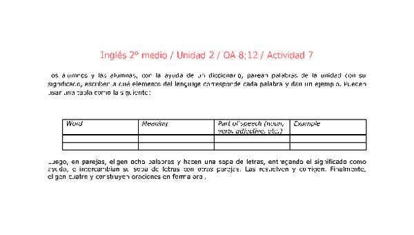 Inglés 2 medio-Unidad 2-OA8;12-Actividad 7 Inglés 2 medio-Unidad 2-OA8;12-Actividad 7