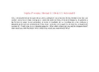 Inglés 2 medio-Unidad 2-OA8;12-Actividad 8 Inglés 2 medio-Unidad 2-OA8;12-Actividad 8
