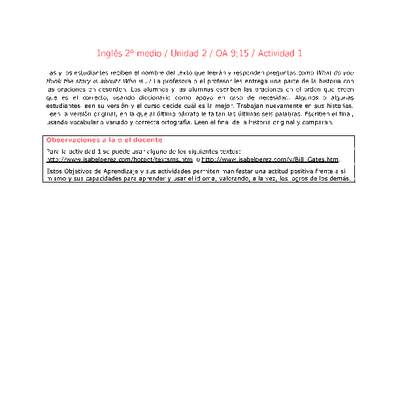 Inglés 2 medio-Unidad 2-OA9;15-Actividad 1 Inglés 2 medio-Unidad 2-OA9;15-Actividad 1