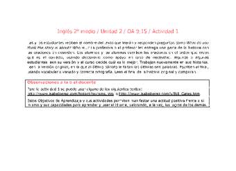 Inglés 2 medio-Unidad 2-OA9;15-Actividad 1 Inglés 2 medio-Unidad 2-OA9;15-Actividad 1