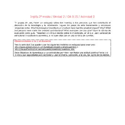 Inglés 2 medio-Unidad 2-OA9;15-Actividad 3 Inglés 2 medio-Unidad 2-OA9;15-Actividad 3