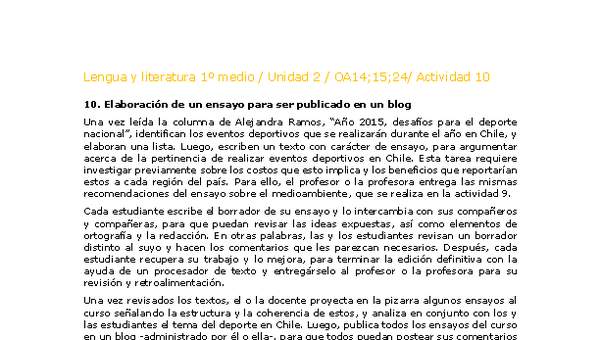 Lengua y Literatura 1 medio-Unidad 2-OA14;15;24-Actividad 10 Lengua y Literatura 1 medio-Unidad 2-OA14;15;24-Actividad 10
