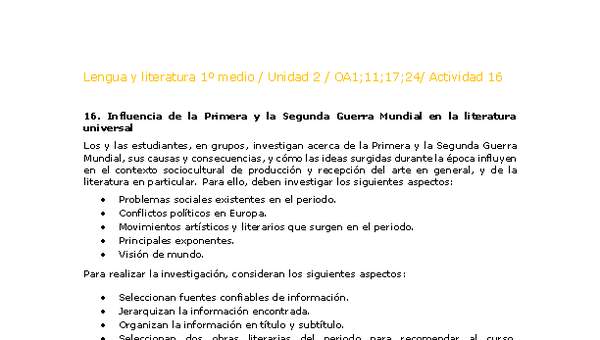 Lengua y Literatura 1 medio-Unidad 2-OA1;11;17;24-Actividad 16 Lengua y Literatura 1 medio-Unidad 2-OA1;11;17;24-Actividad 16