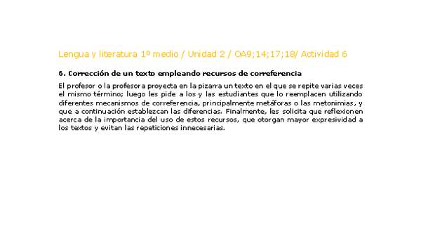 Lengua y Literatura 1 medio-Unidad 2-OA9;14;17;18-Actividad 6 Lengua y Literatura 1 medio-Unidad 2-OA9;14;17;18-Actividad 6