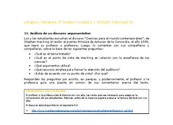 Lengua y Literatura 1 medio-Unidad 2-OA9;20-Actividad 11 Lengua y Literatura 1 medio-Unidad 2-OA9;20-Actividad 11