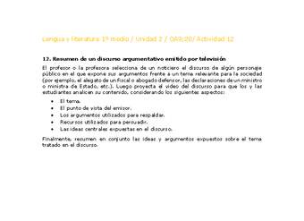 Lengua y Literatura 1 medio-Unidad 2-OA9;20-Actividad 12 Lengua y Literatura 1 medio-Unidad 2-OA9;20-Actividad 12