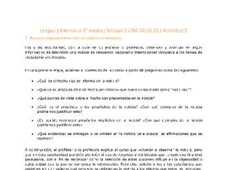 Lengua y Literatura 2 medio-Unidad 2-OA10;20;23-Actividad 2 Lengua y Literatura 2 medio-Unidad 2-OA10;20;23-Actividad 2