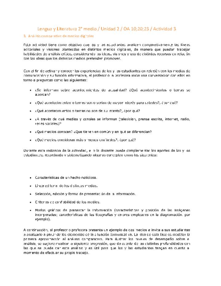 Lengua y Literatura 2 medio-Unidad 2-OA10;20;23-Actividad 3 Lengua y Literatura 2 medio-Unidad 2-OA10;20;23-Actividad 3
