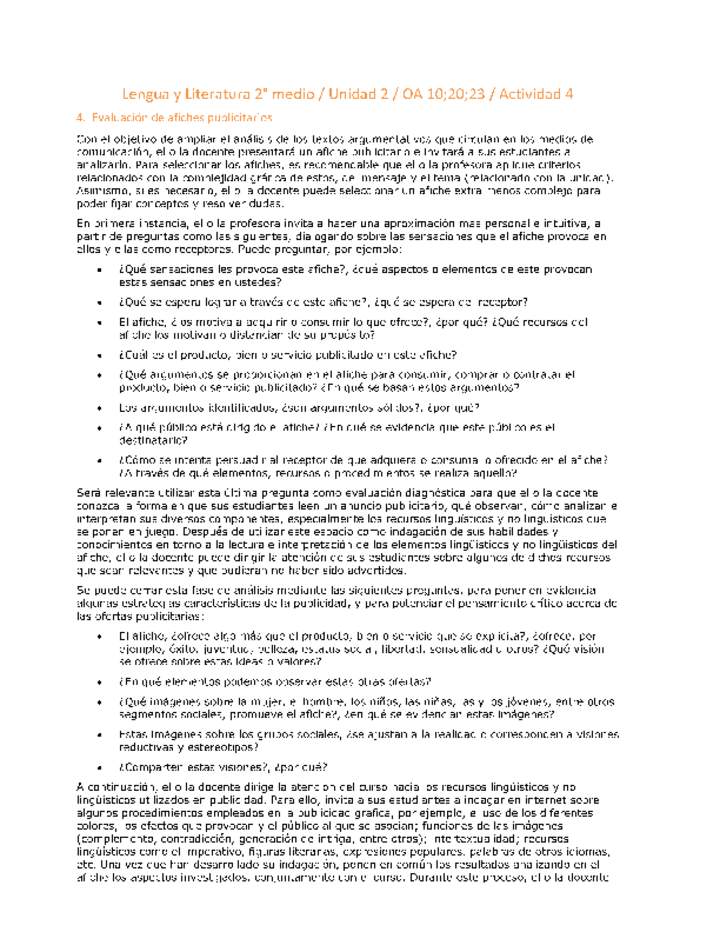 Lengua y Literatura 2 medio-Unidad 2-OA10;20;23-Actividad 4 Lengua y Literatura 2 medio-Unidad 2-OA10;20;23-Actividad 4