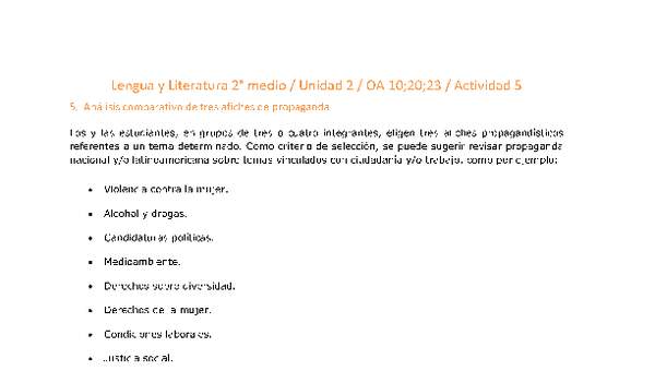 Lengua y Literatura 2 medio-Unidad 2-OA10;20;23-Actividad 5 Lengua y Literatura 2 medio-Unidad 2-OA10;20;23-Actividad 5