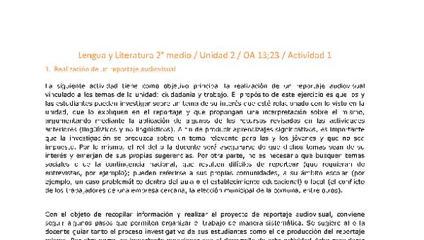 Lengua y Literatura 2 medio-Unidad 2-OA13;23-Actividad 1 Lengua y Literatura 2 medio-Unidad 2-OA13;23-Actividad 1