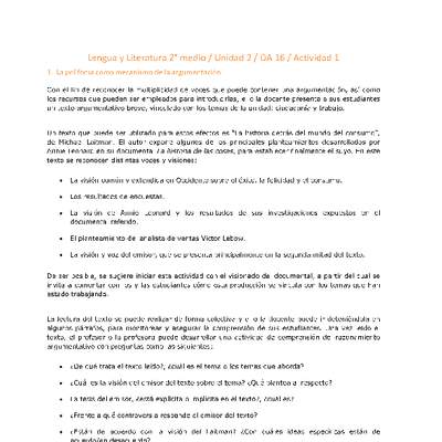 Lengua y Literatura 2 medio-Unidad 2-OA16-Actividad 1 Lengua y Literatura 2 medio-Unidad 2-OA16-Actividad 1
