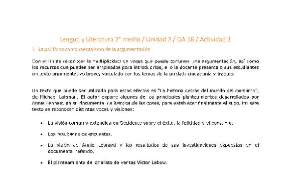 Lengua y Literatura 2 medio-Unidad 2-OA16-Actividad 1 Lengua y Literatura 2 medio-Unidad 2-OA16-Actividad 1