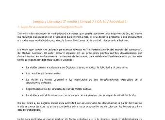 Lengua y Literatura 2 medio-Unidad 2-OA16-Actividad 1 Lengua y Literatura 2 medio-Unidad 2-OA16-Actividad 1