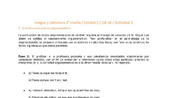 Lengua y Literatura 2 medio-Unidad 2-OA16-Actividad 2 Lengua y Literatura 2 medio-Unidad 2-OA16-Actividad 2
